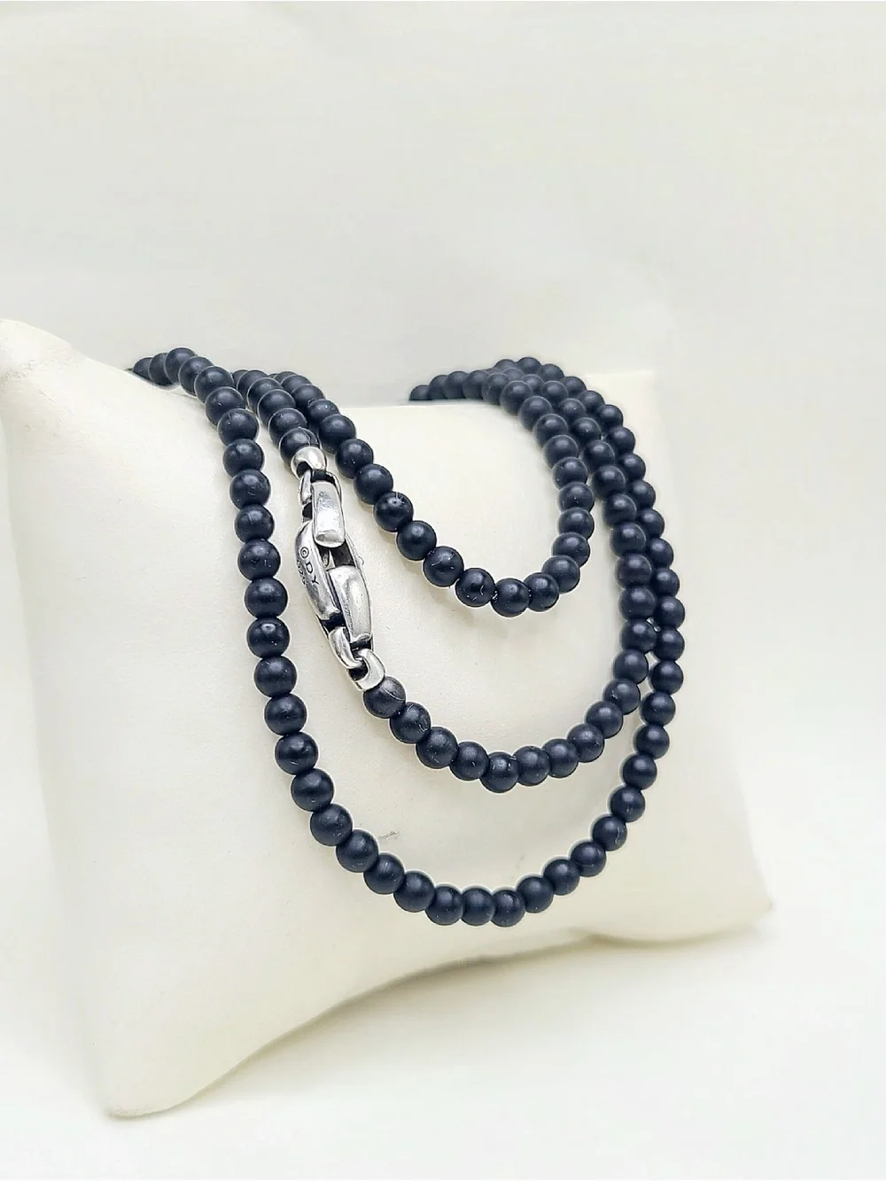 David Yurman Spiritual Beads Necklace in Sterling Silver With Black Onyx , 4mm